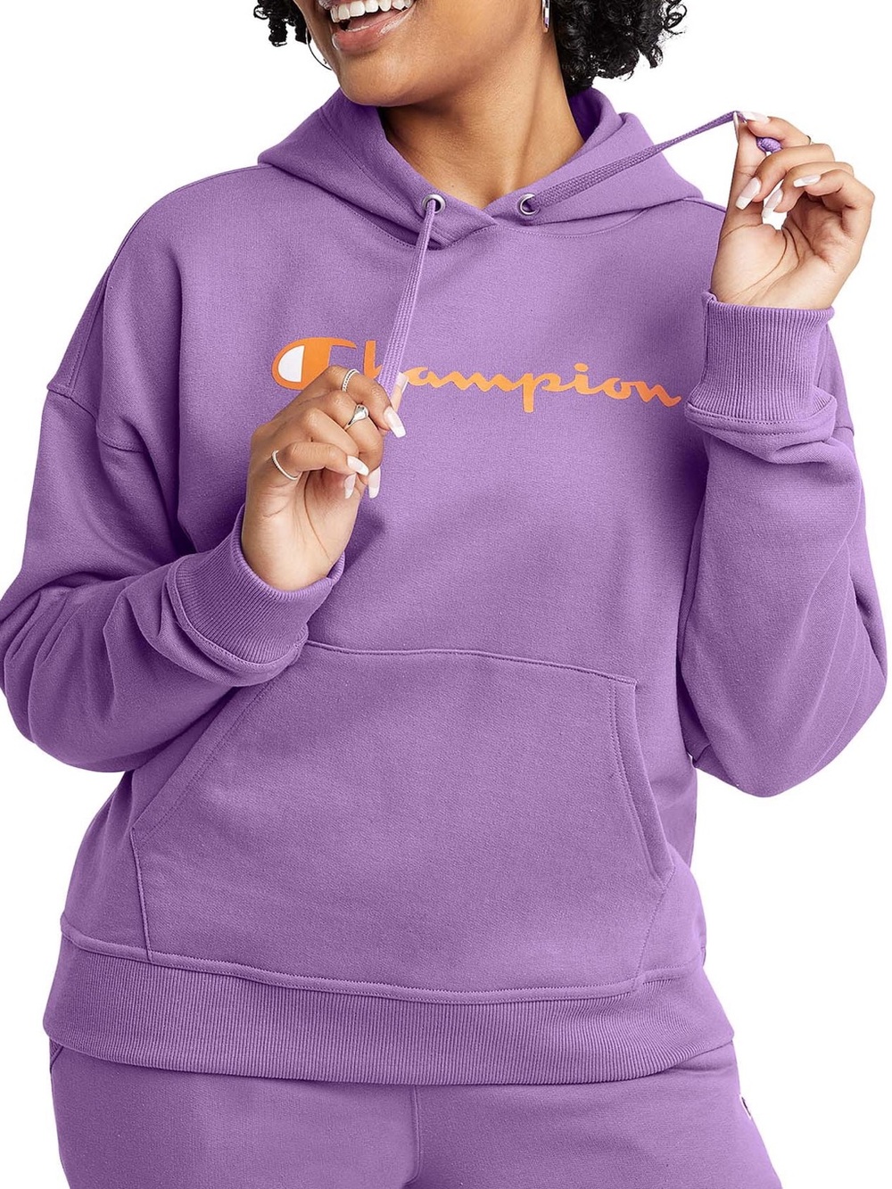 Champion Purple Hoodie with Orange Logo | Small